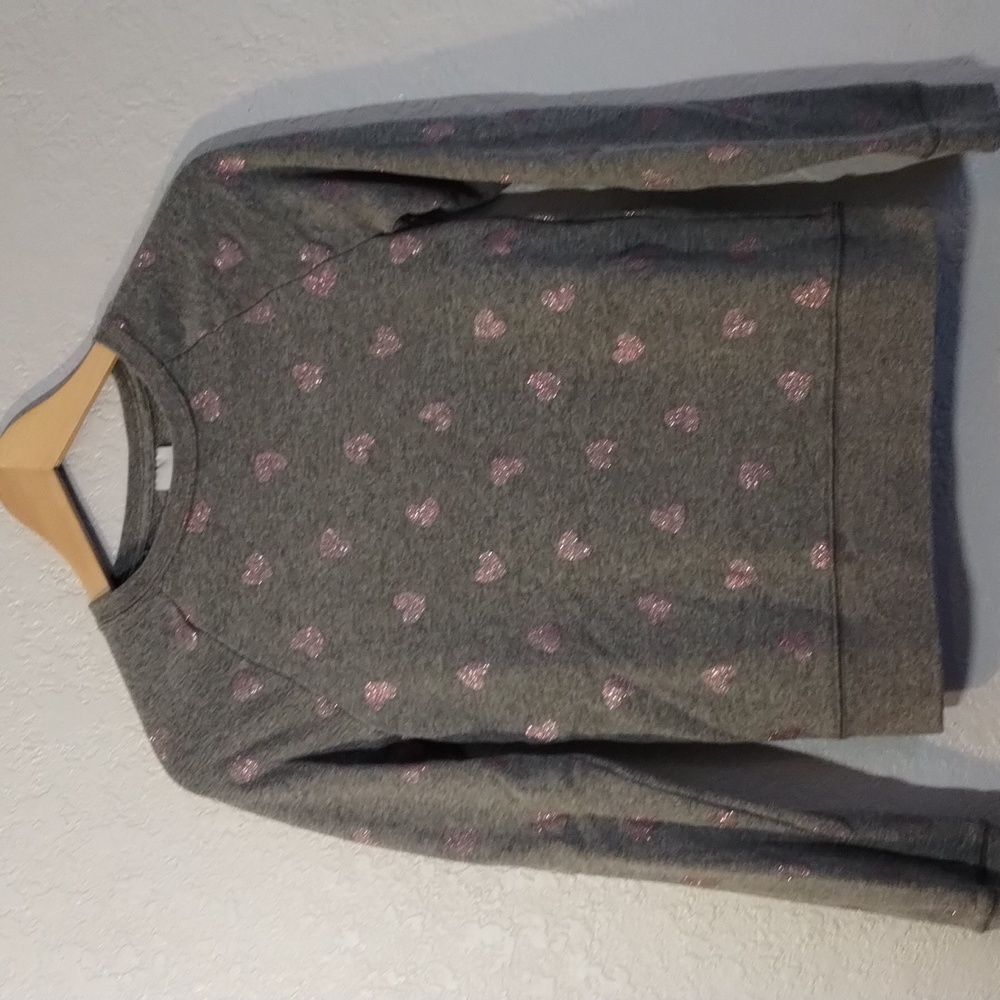 Athletic Works- girls 10-12 Grey/pink glitter hearts pullover sweatshirt